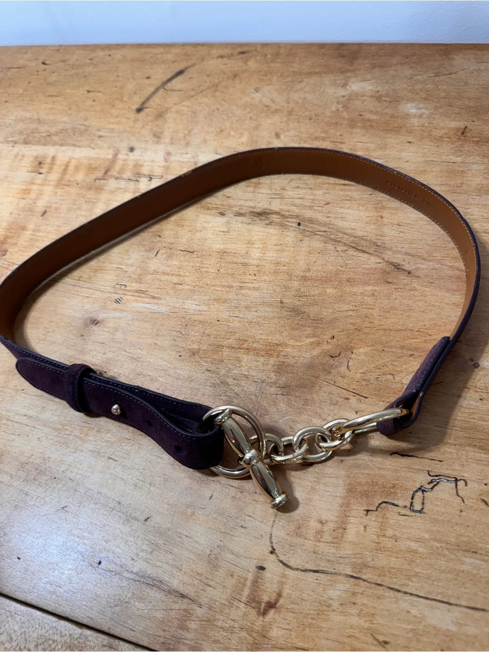 Ralph Lauren Gold Chain Accent Brown Leather & Plum Suede Women's Belt